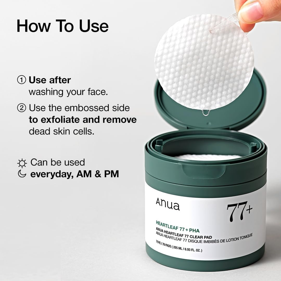 ANUA Heartleaf 77 Toner Pad, Mild Exfoliating Facial Pads for Glass Skin - 70 Pads