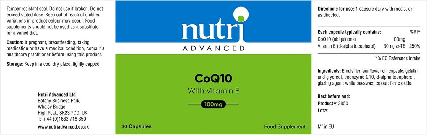 Antioxidants,  collagen , Supplements, Nutri Advanced CoQ10 100mg - Coenzyme Q10 & Vitamin E - 30 Capsules, buy online in UK