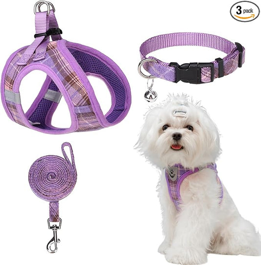 Classic Plaid Step-in Dog Harness with Adjustable Collar