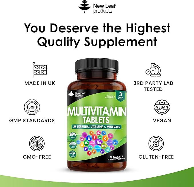 Multivitamin & Minerals 26 Essential Active Vegan High Strength Multivitamin 90 Tablets for Women & Men