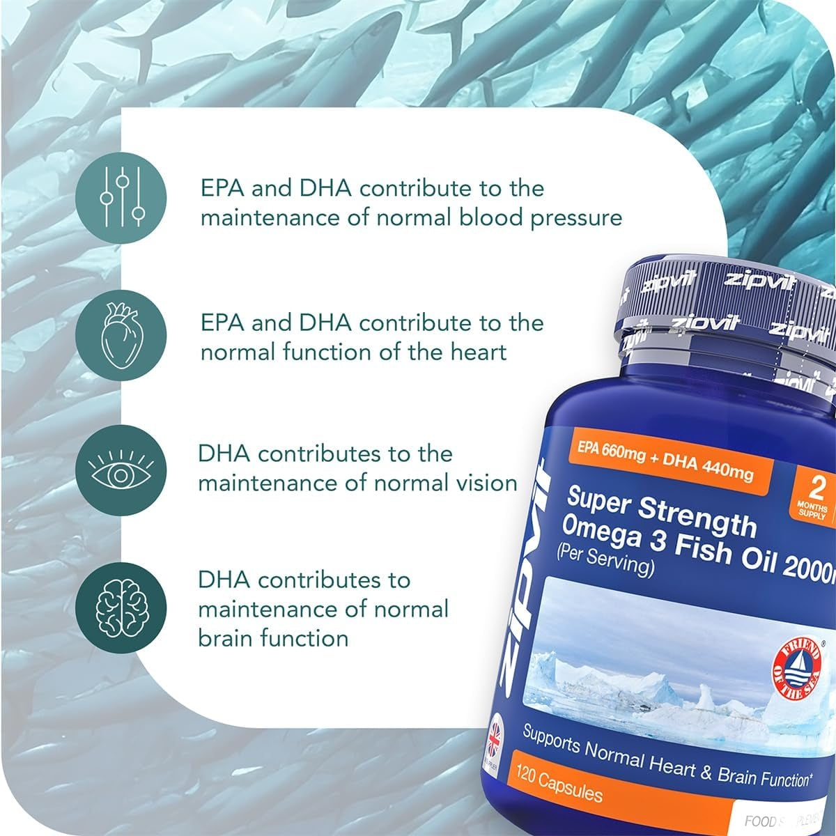 Omega 3, cod liver oil, fatty acids, fish oil, heart & brain function, 2000mg, zipvit, order online in UK