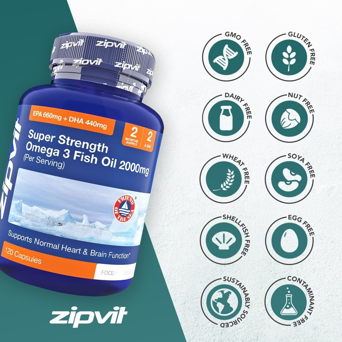 Omega 3, cod liver oil, fatty acids, fish oil, heart & brain function, 2000mg, zipvit, order online in UK