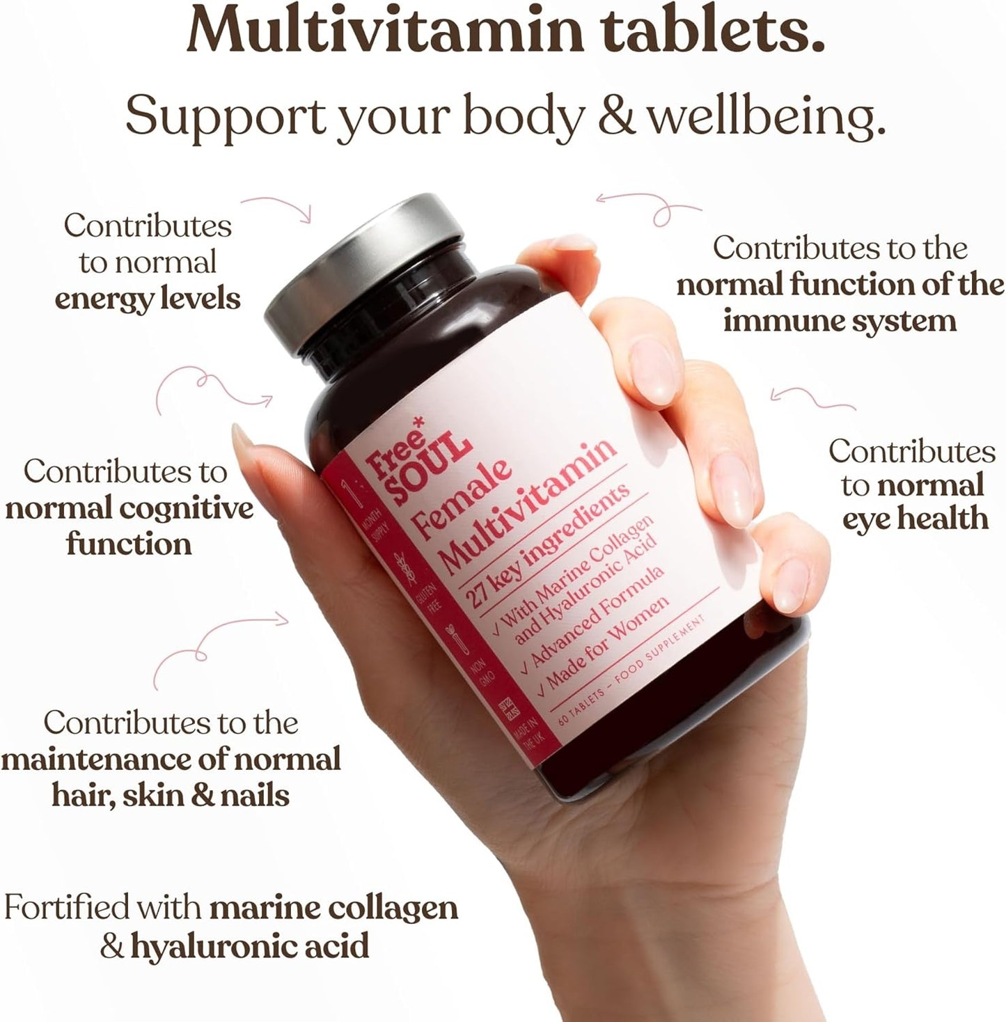 Women's Multivitamins & Minerals with Marine Collagen & Hyaluronic Acid | 60 Tablets