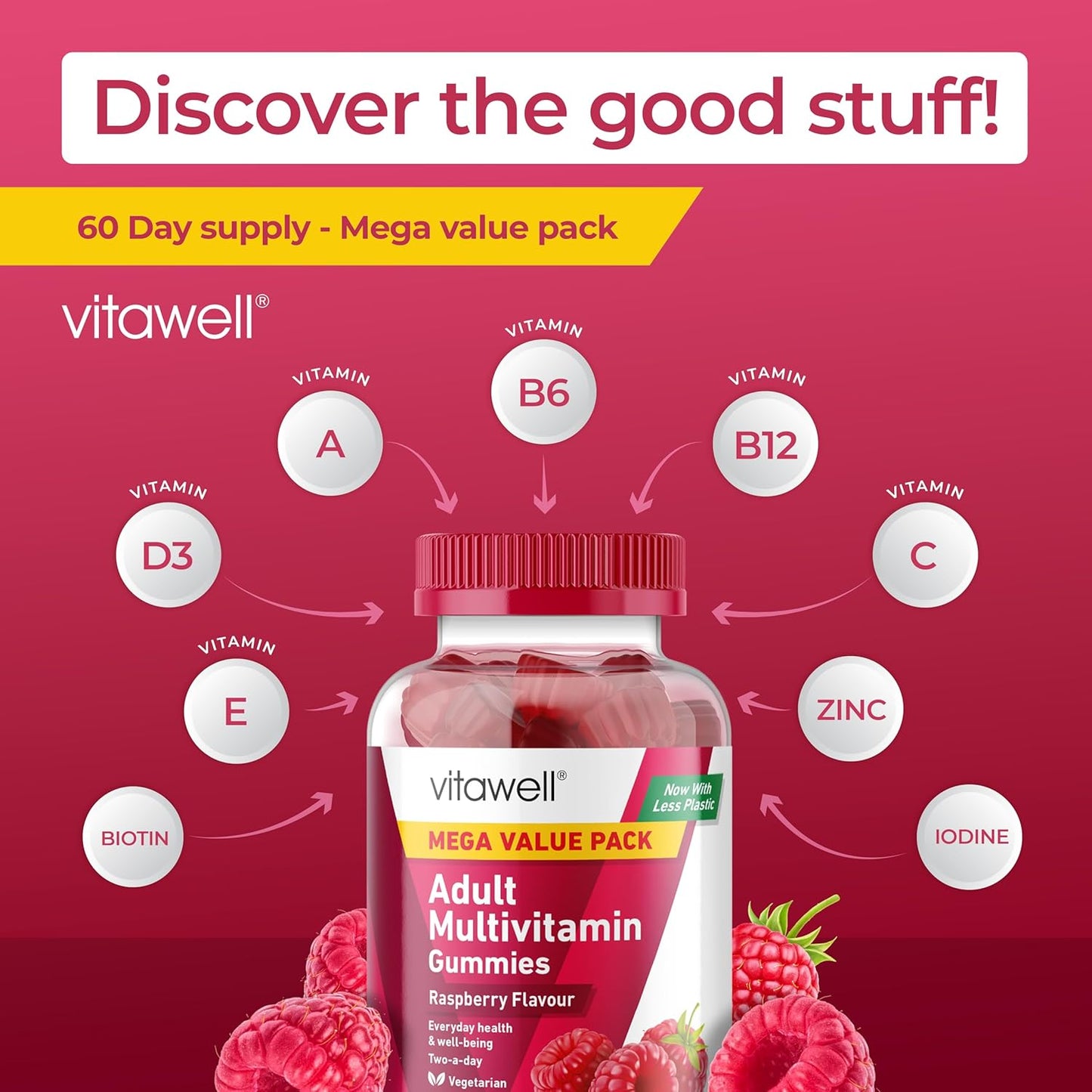 Vitawell Adult Multivitamin Gummies - 120 Raspberry Flavour Gummies