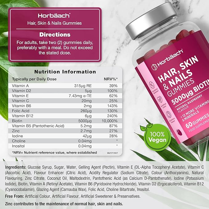 Hair Skin and Nails Vitamins 60 Vegan Gummies