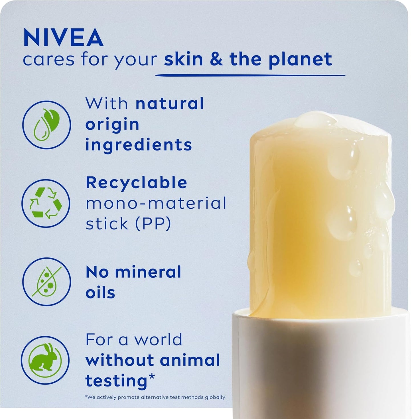 
NIVEA SUN Protect Caring Lip Balm SPF50, Lip balm, lip care, lip tint, Vegan & Cruelty-free, skincare, buy online in UK, 24H Moisture, SPF,No White Cast, Shea Butter,UVA/UVB, Vitamin C & E