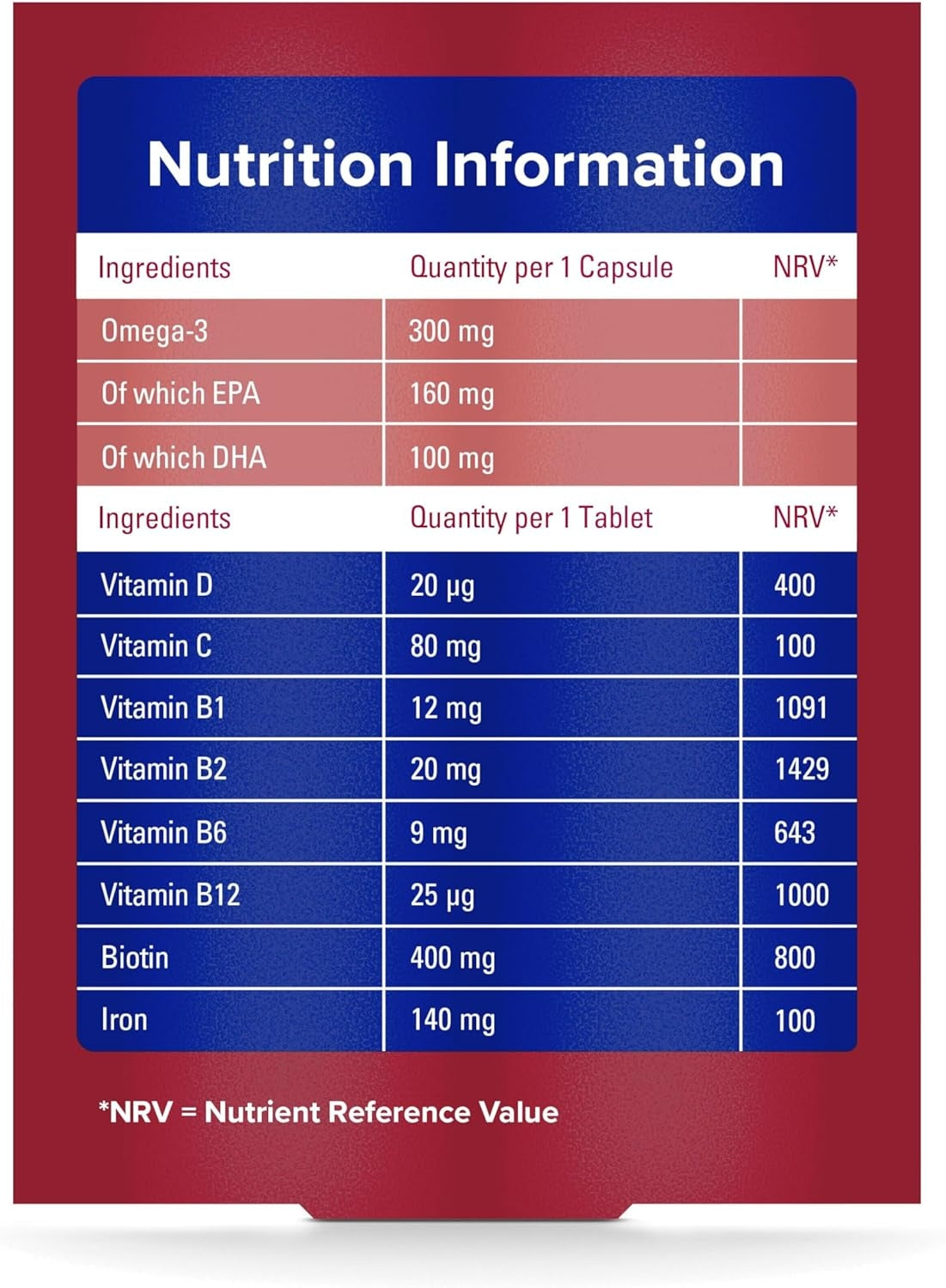 Seven Seas Omega-3 & Multivitamins Woman, with Biotin and Iron, 30-Day Duo Pack, 30 Omega-3 Capsules and 30 Multivitamin Tablets, Buy best Vitamins, Minerals & Supplements online in UK at luxsupp.com, Multivitamin Tablets for men & women, omega, Biotin and Iron, vitamin D, vitamin C, vitamin B
