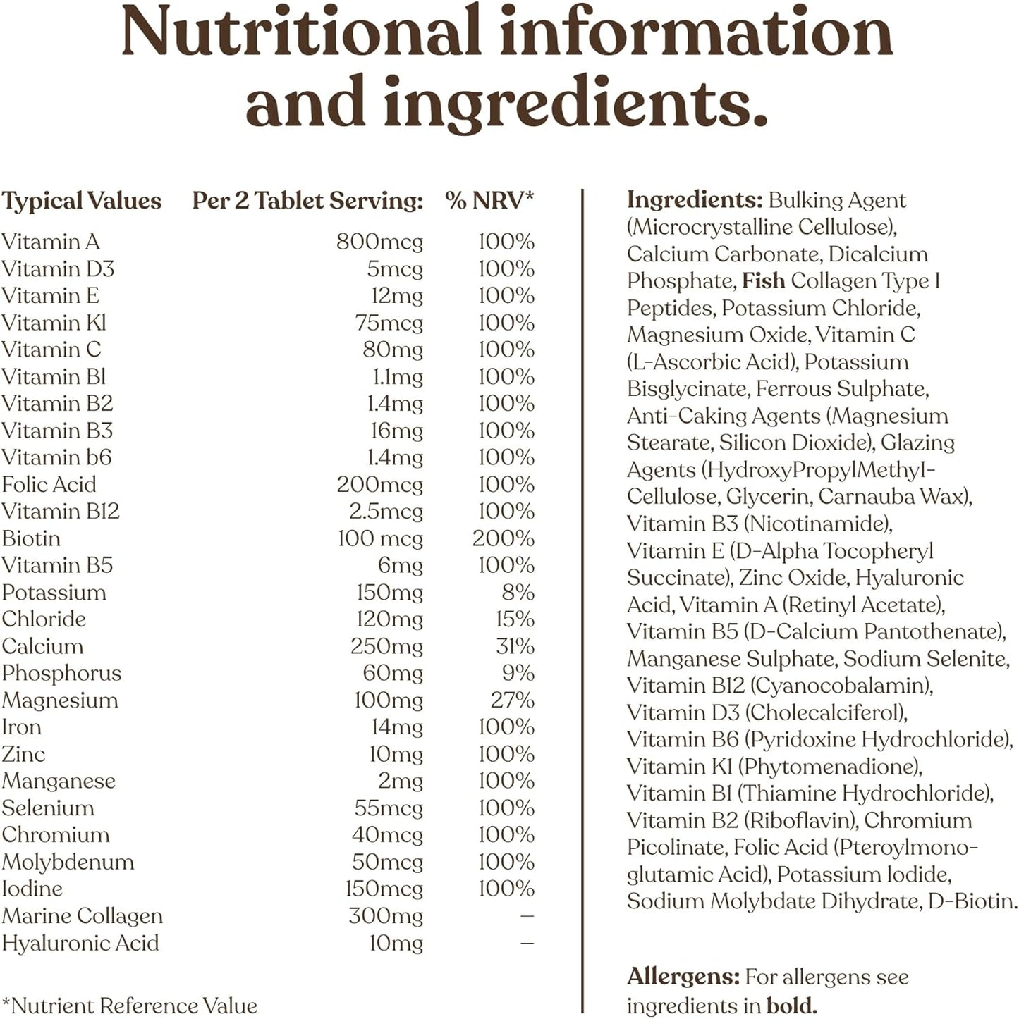 Women's Multivitamins & Minerals with Marine Collagen & Hyaluronic Acid | 60 Tablets