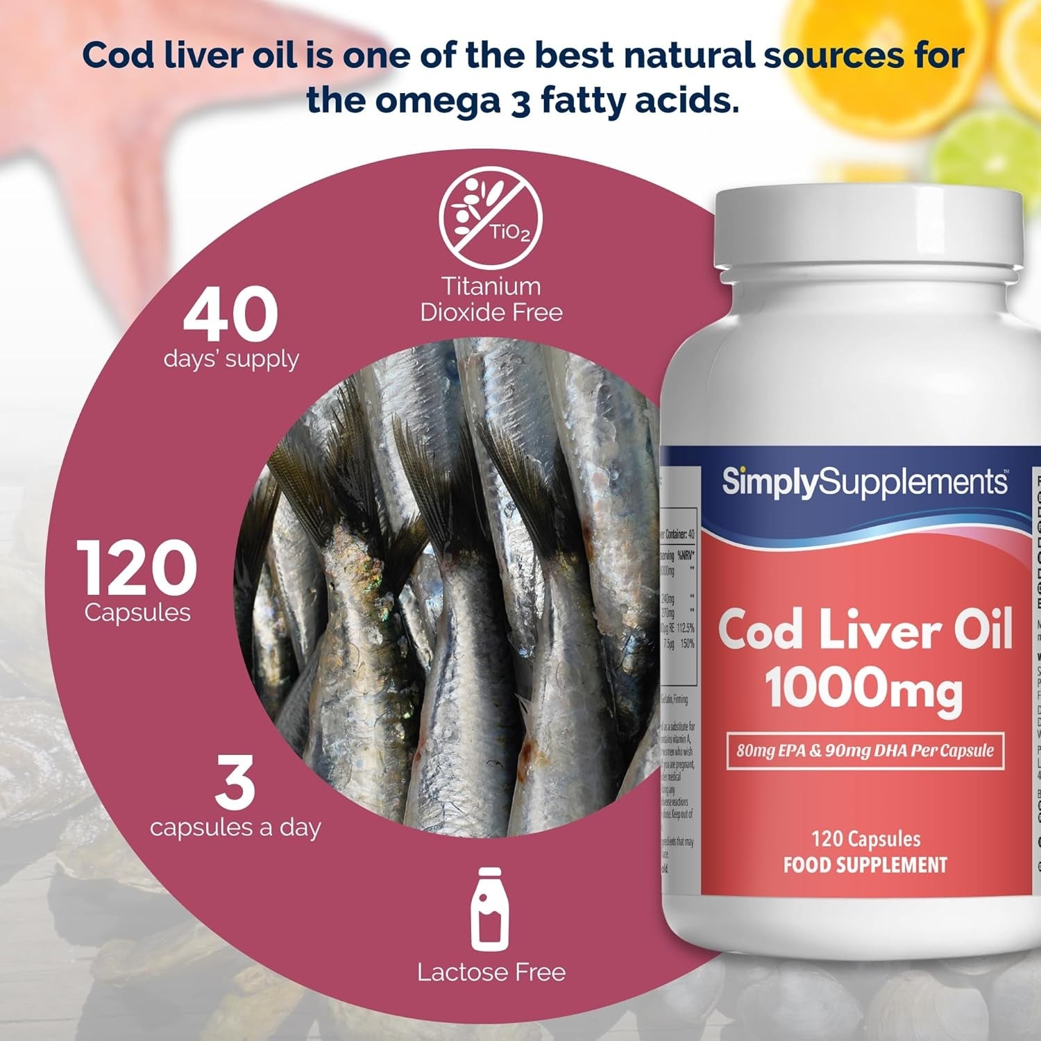 Pure Cod Liver Oil 1000mg | Supports Heart, Brain, Vision & Immune Health | Rich in Omega 3 Fatty Acids | 240mg of EPA and 270mg of DHA per Serving | 120 Capsules | Made in The UK
