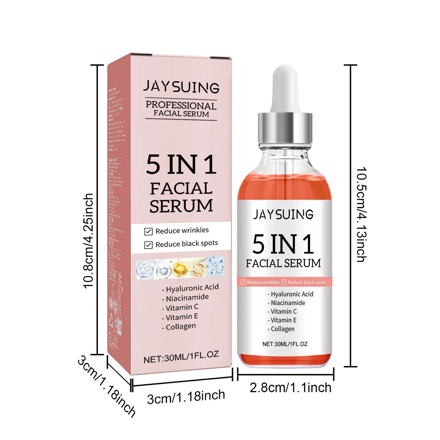 30ml Jaysuing Whiten Anti-Aging Facial Essence Reduce Fine Lines Firm Shrink Pores Fade Spots Moisturize Brighten Facial Essence