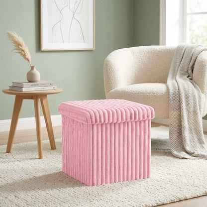 Velvet Storage Ottoman Box with Lid – Foldable Ribbed Footstool Seat Hidden Storage Cube for Bedroom Living Room & Office