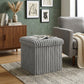 Velvet Storage Ottoman Box with Lid – Foldable Ribbed Footstool Seat Hidden Storage Cube for Bedroom Living Room & Office