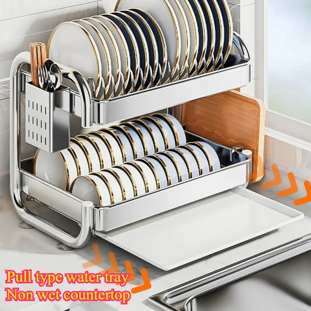 New C Type Dish Drying Rack 304 Stainless Steel Rustproof Kitchen Organizer Rack Bowl Drain Rack Kitchen Storage Shelf