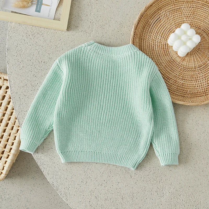 Suefunskry Newborn Baby Girl Boy Knitted Long Sleeve Autumn Winter Sweater Solid Loose Pullover Casual Tops Kids Clothes 0-5Y