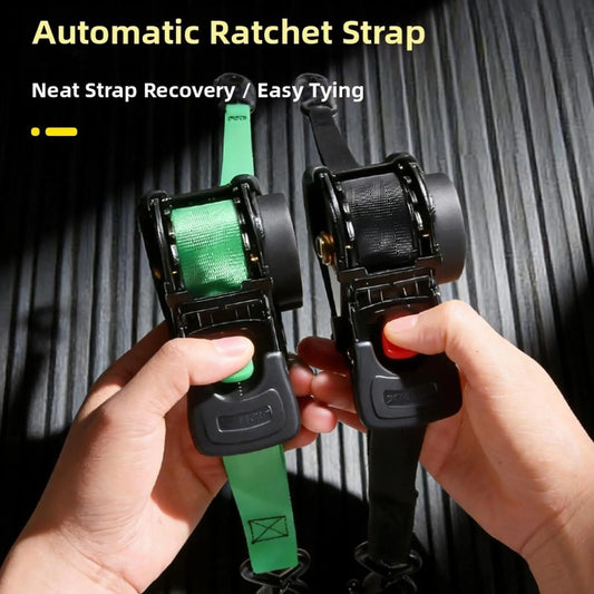 Automatic-Retracting Strap Cargo Tape Freight Strap Luggage Load Cargo Tape Belts Ratchet for Car Motorcycle Trailer