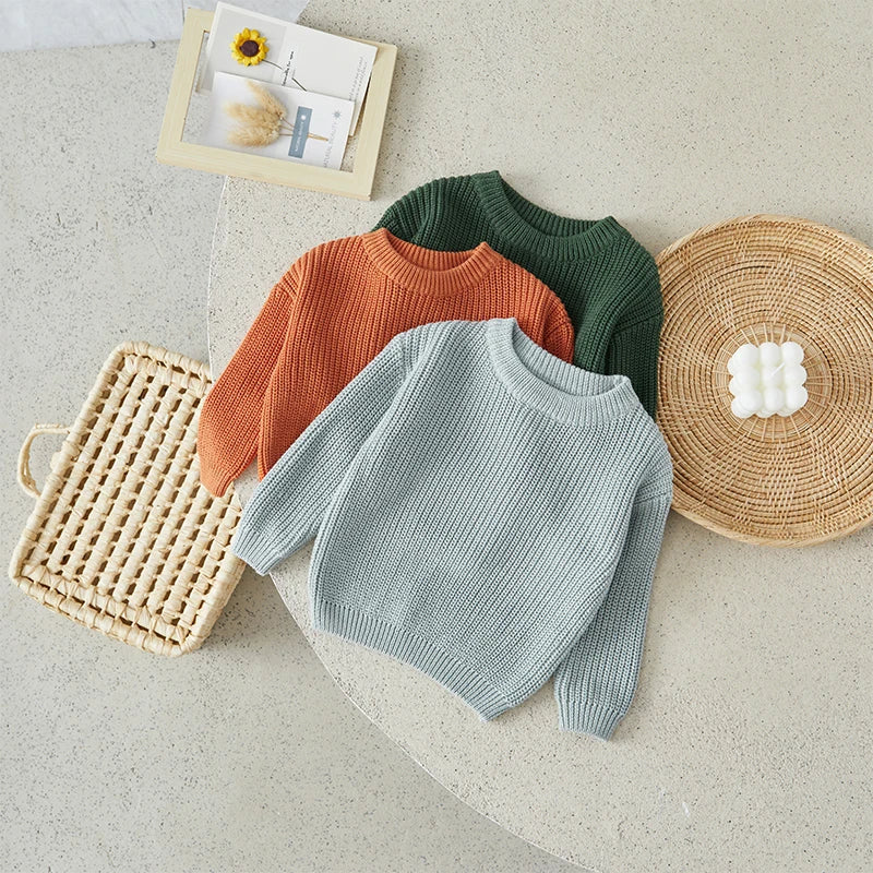 Suefunskry Newborn Baby Girl Boy Knitted Long Sleeve Autumn Winter Sweater Solid Loose Pullover Casual Tops Kids Clothes 0-5Y