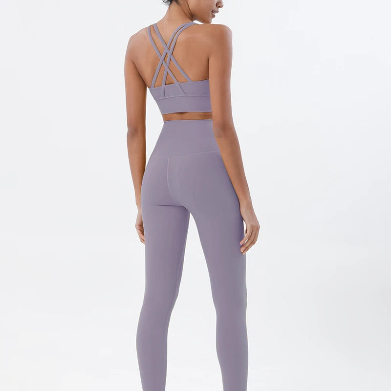 SOISOU Nylon Yoga Set Women's Tracksuit Gym Fitness Set Woman 2 Pieces Leggings Sports Bra Breathable Sportwear Woman Clothes