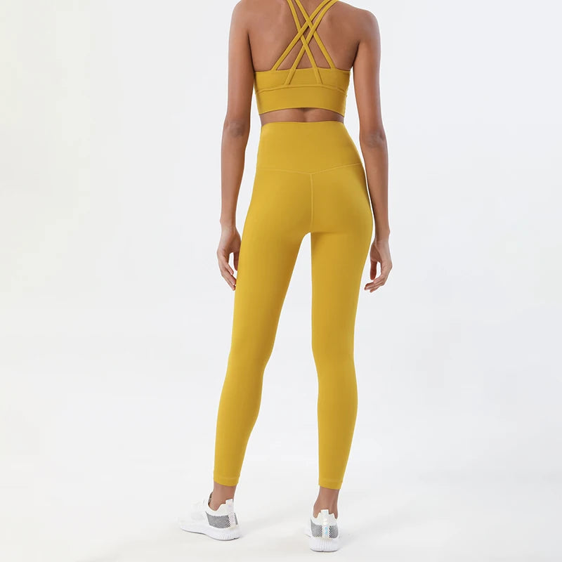 SOISOU Nylon Yoga Set Women's Tracksuit Gym Fitness Set Woman 2 Pieces Leggings Sports Bra Breathable Sportwear Woman Clothes