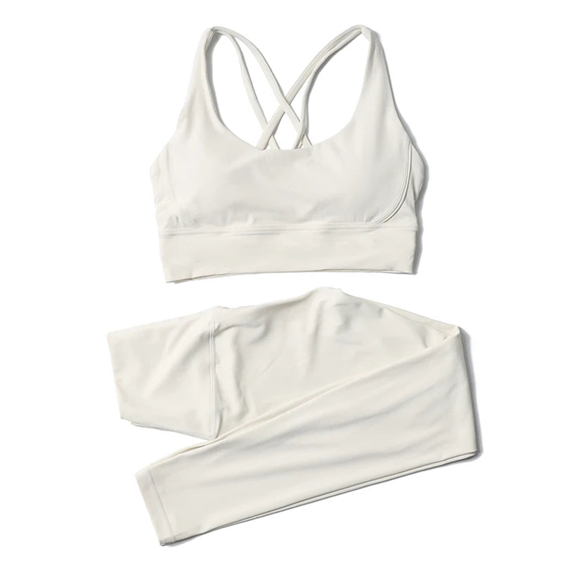 SOISOU Nylon Yoga Set Women's Tracksuit Gym Fitness Set Woman 2 Pieces Leggings Sports Bra Breathable Sportwear Woman Clothes
