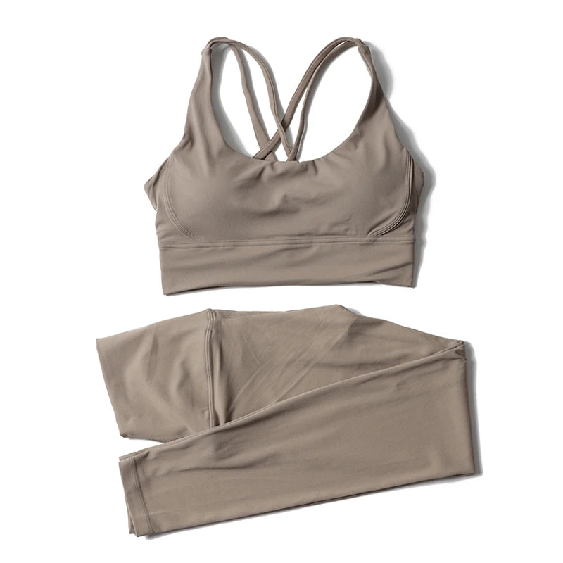 SOISOU Nylon Yoga Set Women's Tracksuit Gym Fitness Set Woman 2 Pieces Leggings Sports Bra Breathable Sportwear Woman Clothes