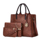Ladies 3 in 1 Fashion Retro Pu Leather Tote Shoulder Bag Women's Lychee Printed Casual PU Leather 3 Pcs Set Messenger Handbags