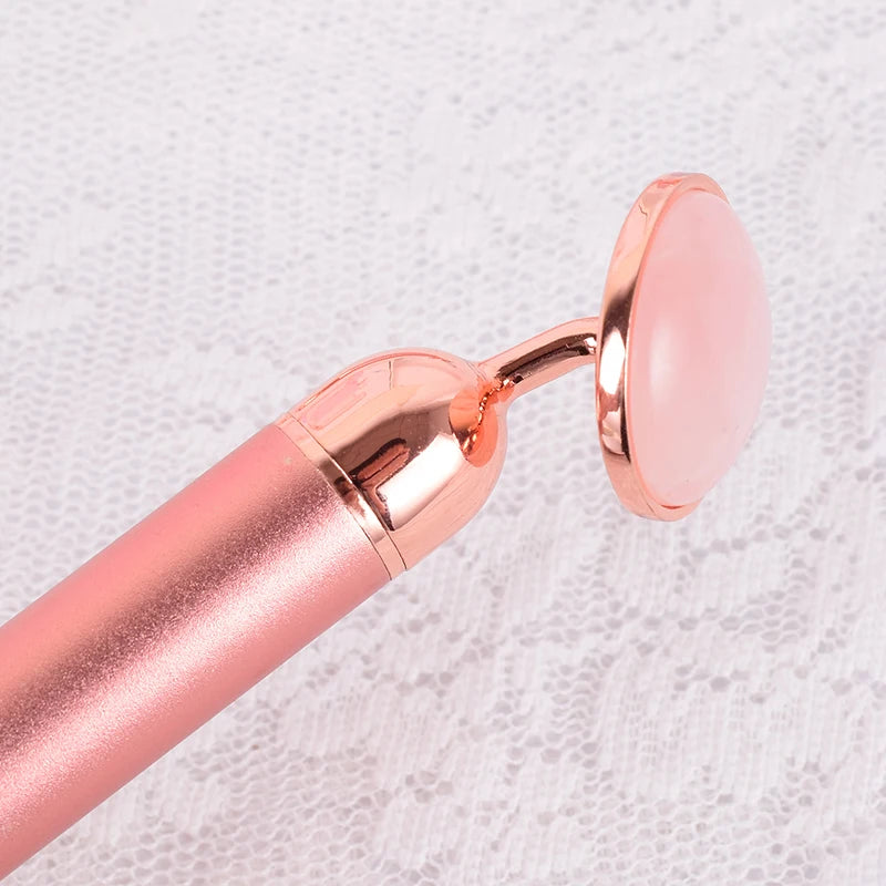 Natural Stone Rose Gold Electric Roller Original Amethyst Quartz Jade Big Frequency Eye Massage Face Care Neck Detox Beauty Tool