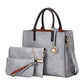Ladies 3 in 1 Fashion Retro Pu Leather Tote Shoulder Bag Women's Lychee Printed Casual PU Leather 3 Pcs Set Messenger Handbags