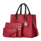 Ladies 3 in 1 Fashion Retro Pu Leather Tote Shoulder Bag Women's Lychee Printed Casual PU Leather 3 Pcs Set Messenger Handbags