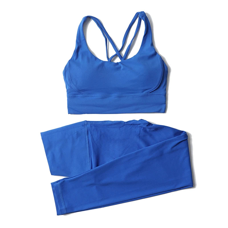 SOISOU Nylon Yoga Set Women's Tracksuit Gym Fitness Set Woman 2 Pieces Leggings Sports Bra Breathable Sportwear Woman Clothes