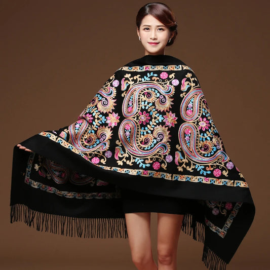 New Arrival Shawl Women Embroider Flower Scarf Pashmina Cashmere Scarf Winter Warm Fine Tassels Scarf Shawl Fashion Shawl Scarve