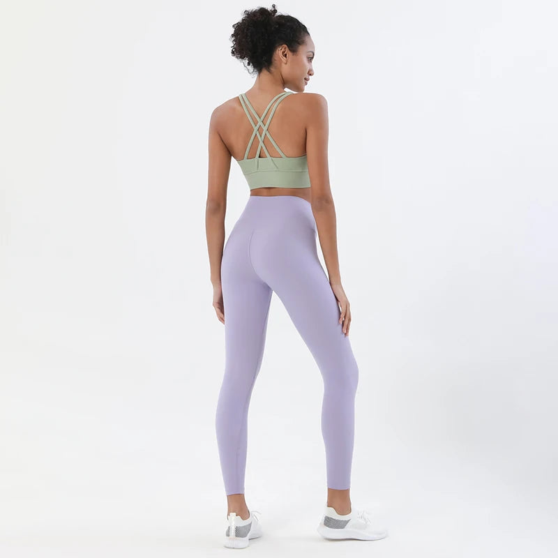 SOISOU Nylon Yoga Set Women's Tracksuit Gym Fitness Set Woman 2 Pieces Leggings Sports Bra Breathable Sportwear Woman Clothes