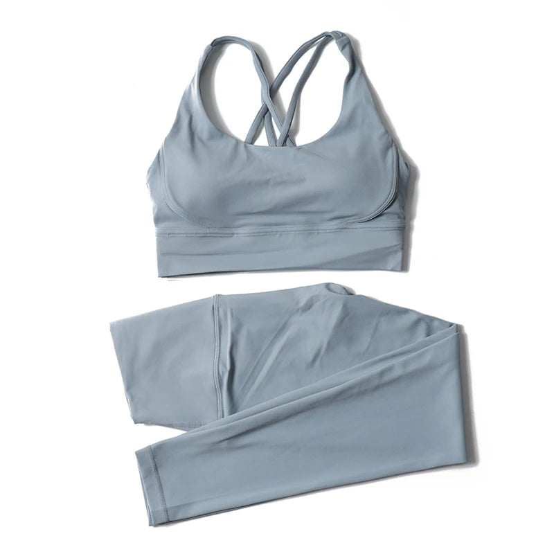 SOISOU Nylon Yoga Set Women's Tracksuit Gym Fitness Set Woman 2 Pieces Leggings Sports Bra Breathable Sportwear Woman Clothes