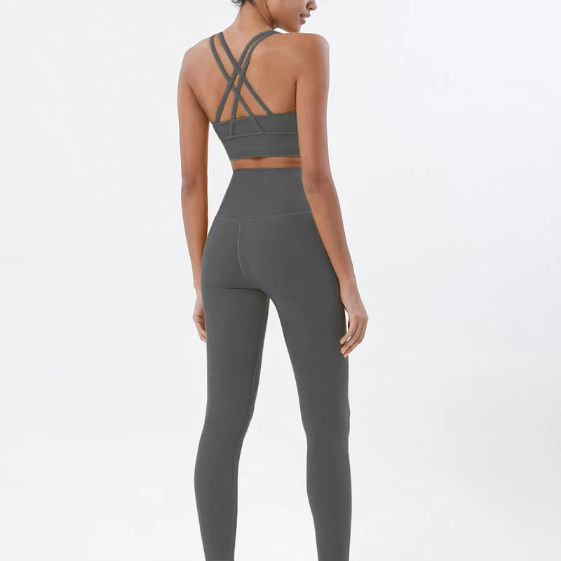 SOISOU Nylon Yoga Set Women's Tracksuit Gym Fitness Set Woman 2 Pieces Leggings Sports Bra Breathable Sportwear Woman Clothes