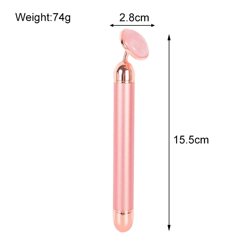 Natural Stone Rose Gold Electric Roller Original Amethyst Quartz Jade Big Frequency Eye Massage Face Care Neck Detox Beauty Tool