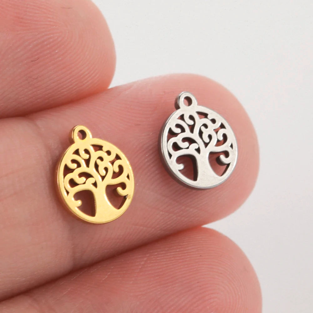 5pcs Stainless Steel Tree of Life Charms for Jewelry Making Moon Cross Butterfly Snake Pendant Tiny Charm Bracelet Earrings DIY