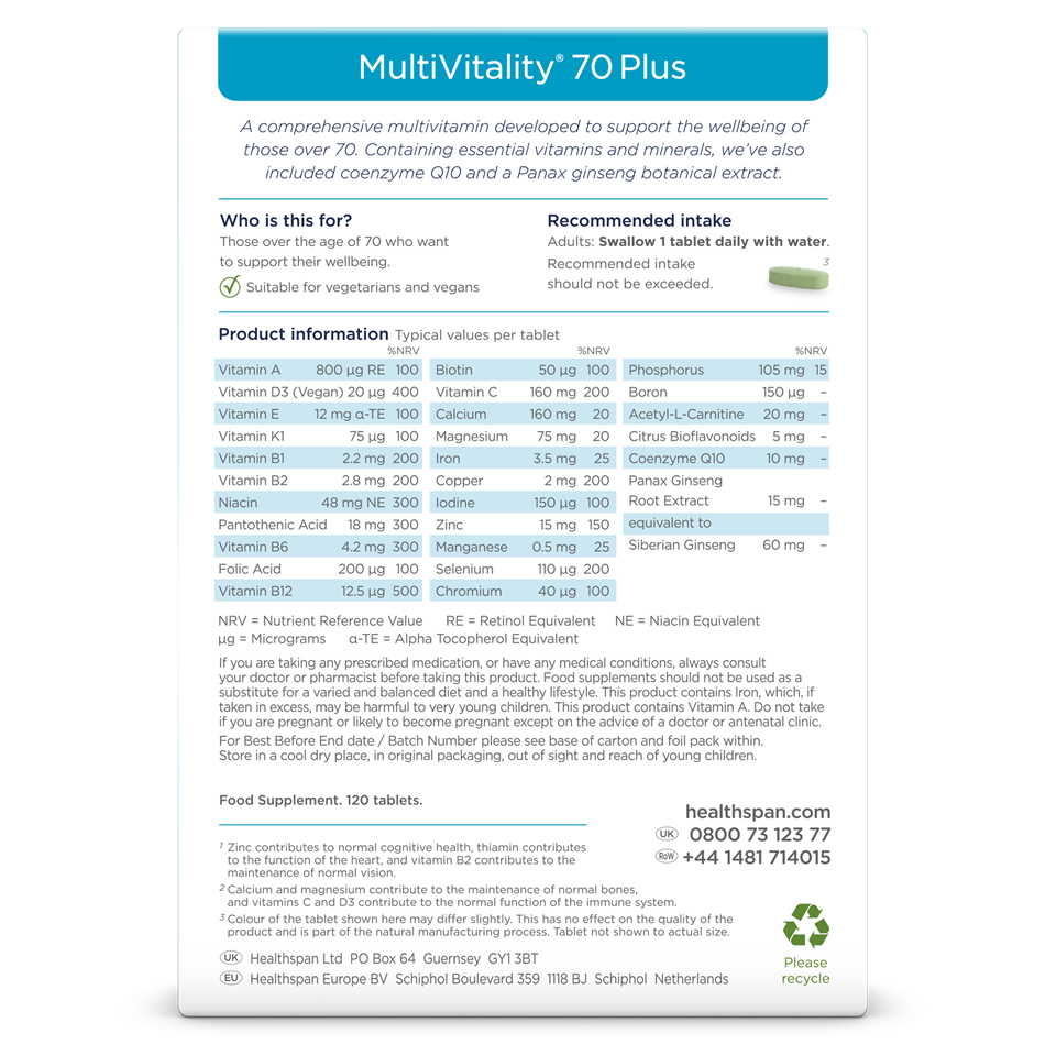 Healthspan MultiVitality 70 Plus