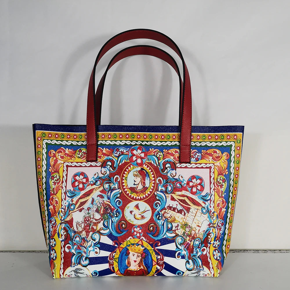 Italy Luxury Print Travel Shoulder Bag Floral Textured-Leather Shopper Tote large tote bag famous brand bag women girl handbag