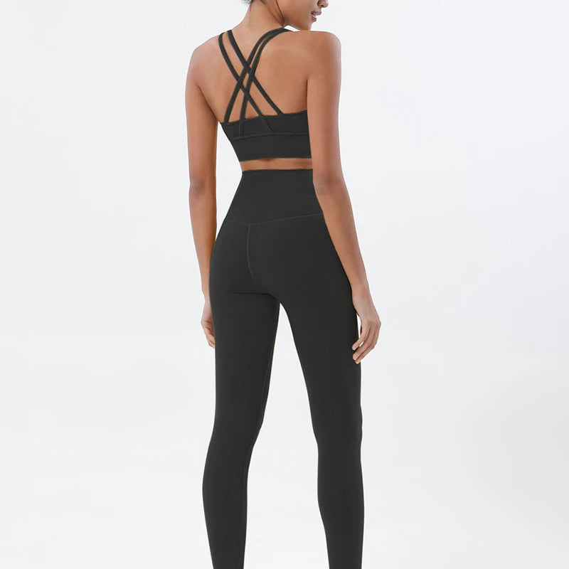 SOISOU Nylon Yoga Set Women's Tracksuit Gym Fitness Set Woman 2 Pieces Leggings Sports Bra Breathable Sportwear Woman Clothes