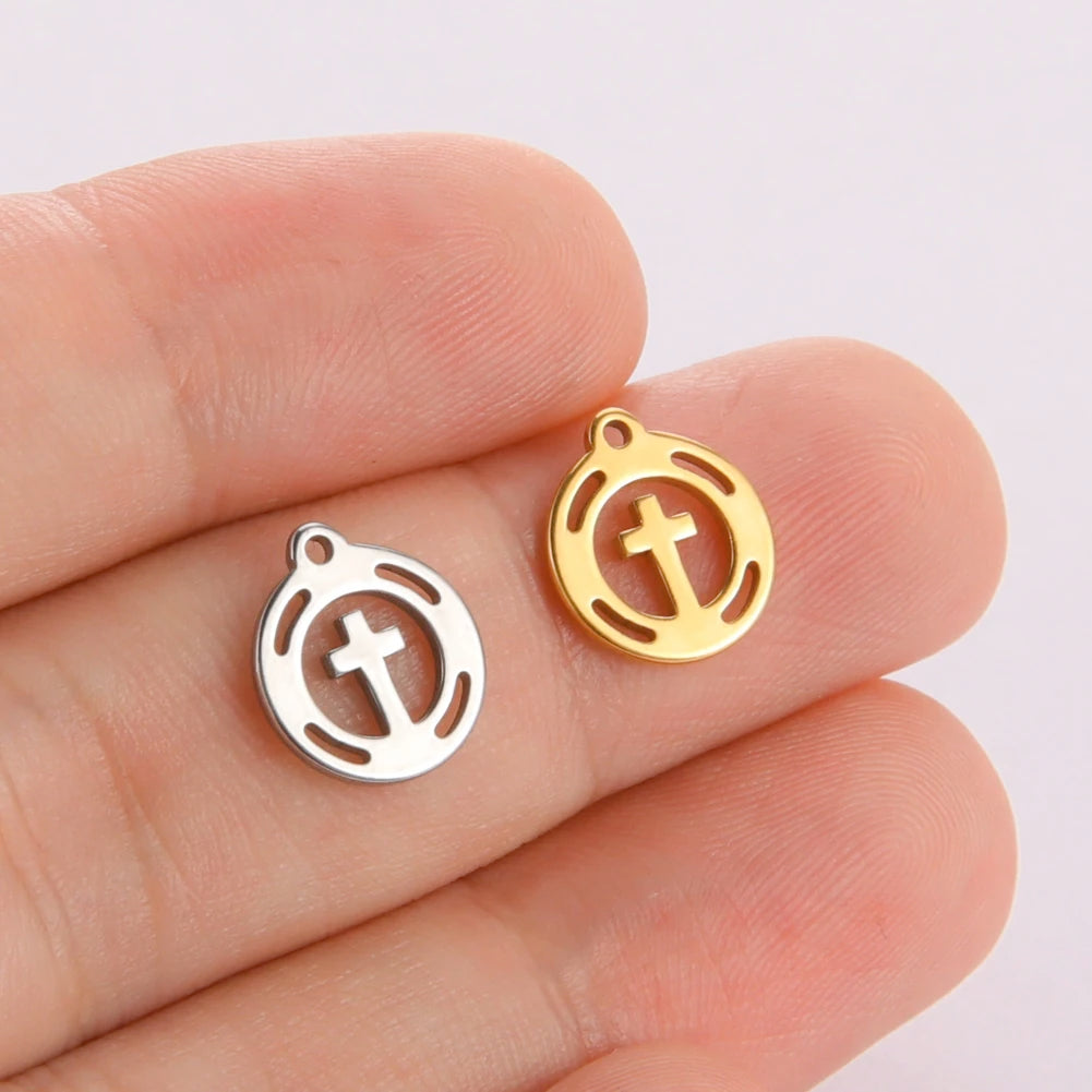5pcs Stainless Steel Tree of Life Charms for Jewelry Making Moon Cross Butterfly Snake Pendant Tiny Charm Bracelet Earrings DIY