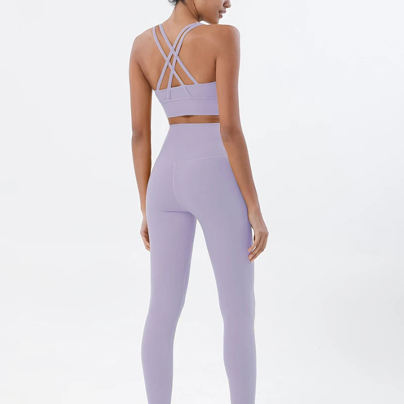 SOISOU Nylon Yoga Set Women's Tracksuit Gym Fitness Set Woman 2 Pieces Leggings Sports Bra Breathable Sportwear Woman Clothes