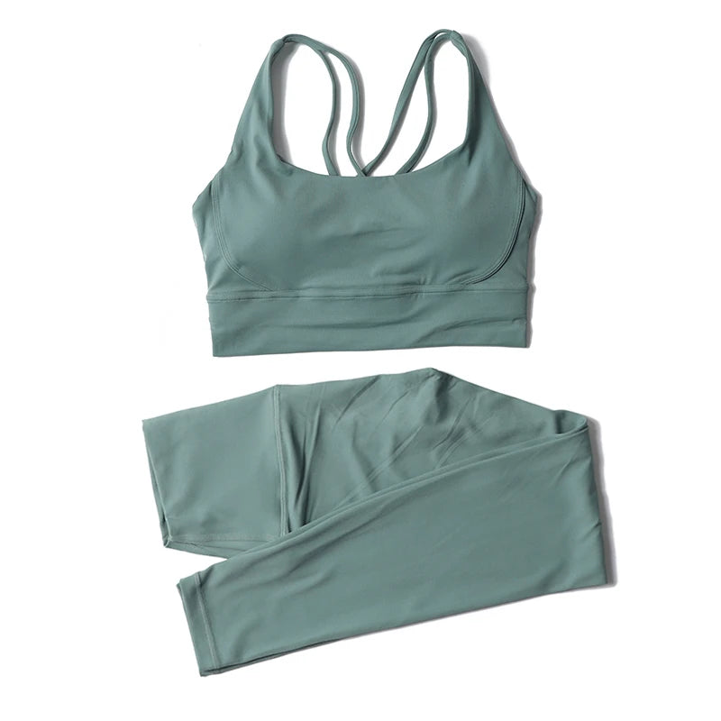 SOISOU Nylon Yoga Set Women's Tracksuit Gym Fitness Set Woman 2 Pieces Leggings Sports Bra Breathable Sportwear Woman Clothes