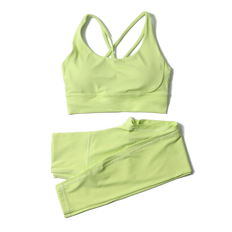 SOISOU Nylon Yoga Set Women's Tracksuit Gym Fitness Set Woman 2 Pieces Leggings Sports Bra Breathable Sportwear Woman Clothes
