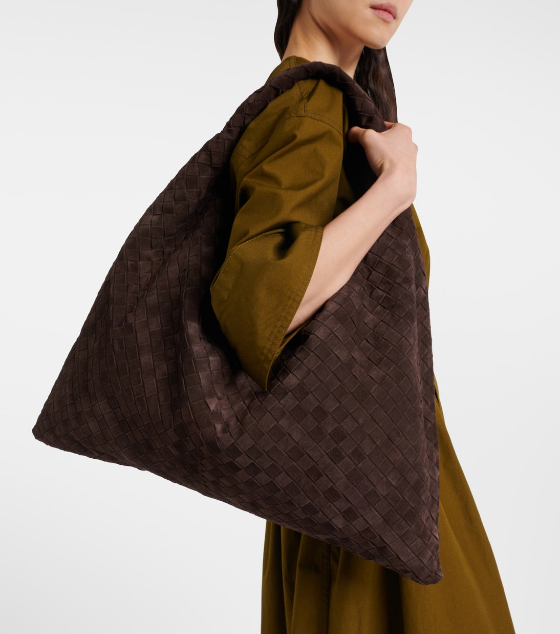 Bottega Veneta Hop Large Suede Shoulder Bag - Intrecciato