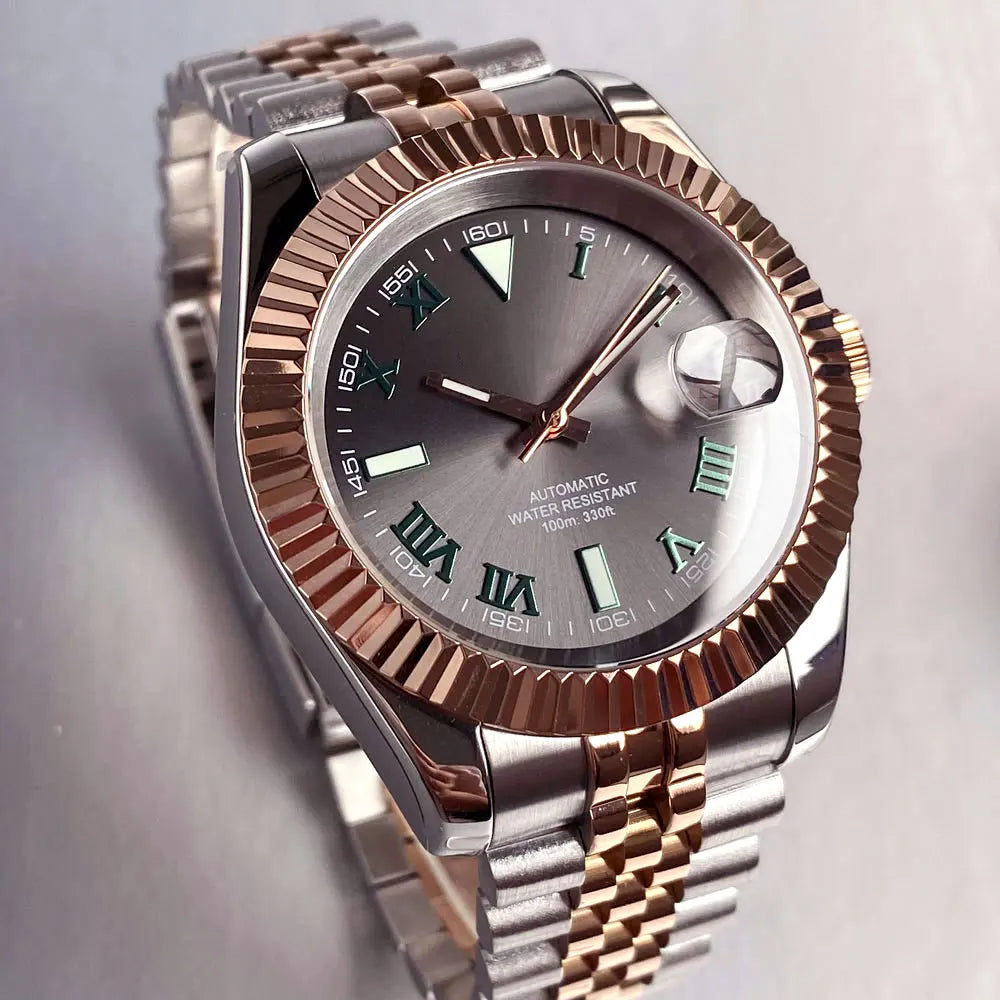 NEW Rose Gold 36mm 39mm Sunburst Grey Dial Dark Green Roman Numbers 200m Waterproof NH35 Automatic Men Watch Sapphire Glass