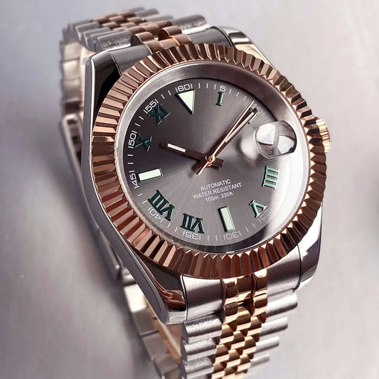 NEW Rose Gold 36mm 39mm Sunburst Grey Dial Dark Green Roman Numbers 200m Waterproof NH35 Automatic Men Watch Sapphire Glass