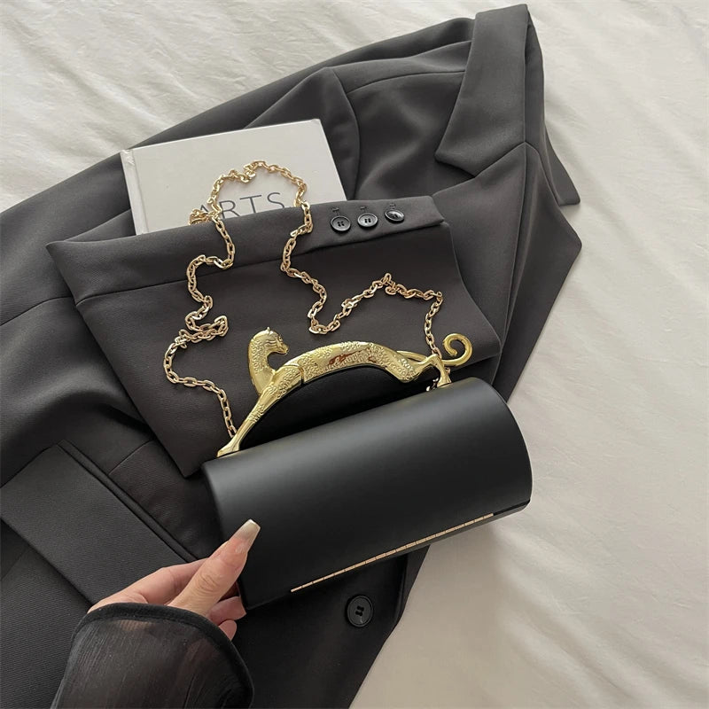 Animals Leopard Metal Handle Evening Clutch Bag Trendy Party Purse Lady High Quality Acrylic Shoulder Crossbody Bag Mini Handbag