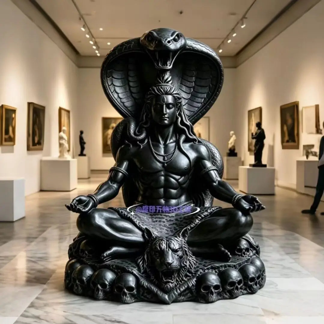 3D Printed Indian Shiva Yoga Statue with Cobra, Meditating Seated Shiva Deity, South Asian Ornament