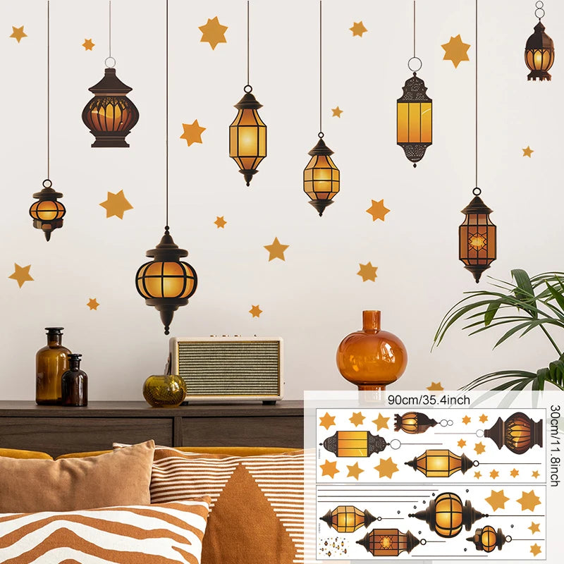 Eid Mubarak Wall Stickers Moon Star Lantern Ramadan Kareem Wall Decals Muslim Islamic Window Sticker Decorations for Home 2026