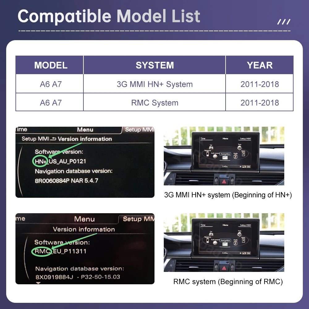 Road Top 12.3" Linux Screen For Audi A6 C6 A7 C7 2011-2018 with Wireless CarPlay Android Auto Airplay Car Radio Player