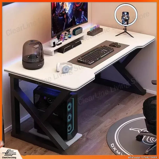 Gaming Desk with RGB LED Lights Ergonomic Adjustable Height L-Shaped Computer Desk for Esports Setup Home Office Study Room